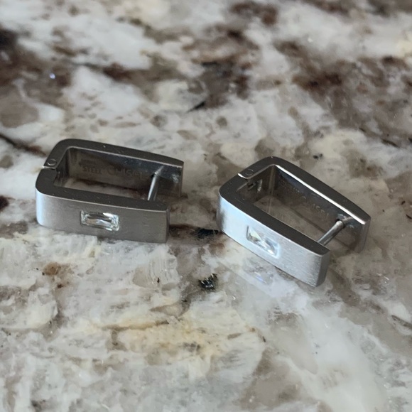 CHISEL Stainless Steel Square Huggies Earrings CZ Stone